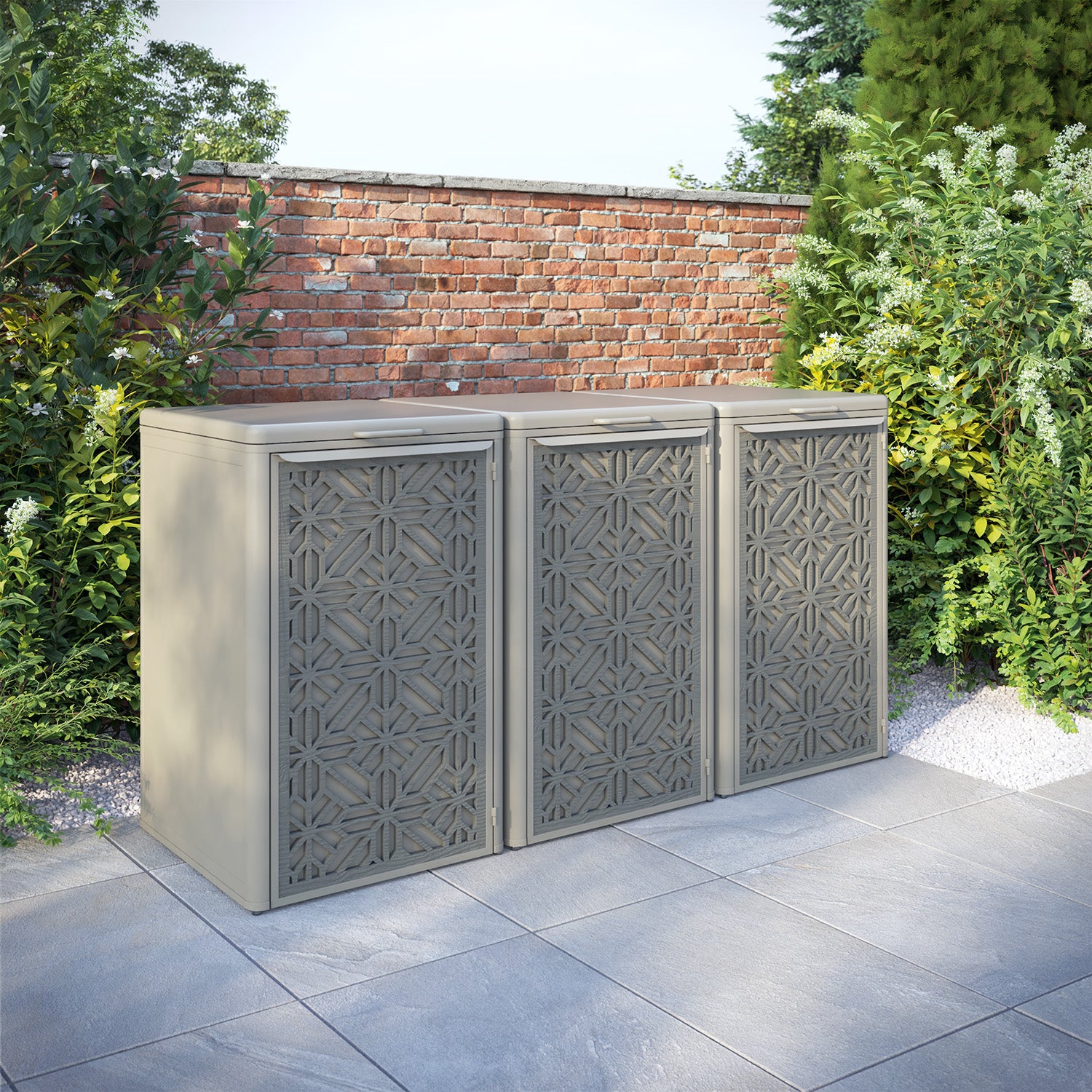 Curva Latte 3 Bin Store with Geo Door Screen