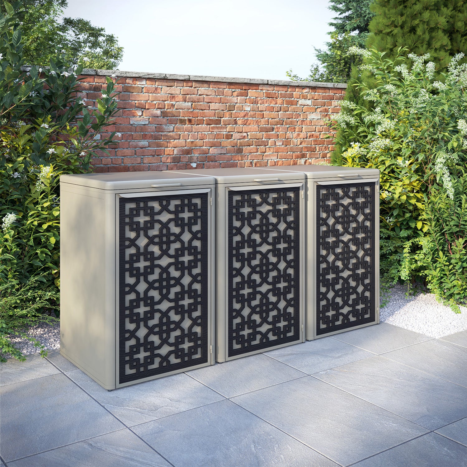 Curva Latte 3 Bin Store with Zaria Door Screen