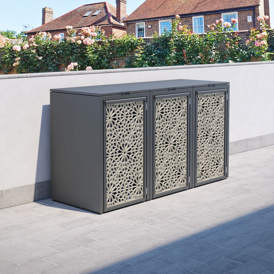 Grey 3 Bin Store with Alnara Door Screen