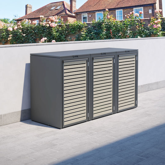 Grey 3 Bin Store with Aspen Door Screen