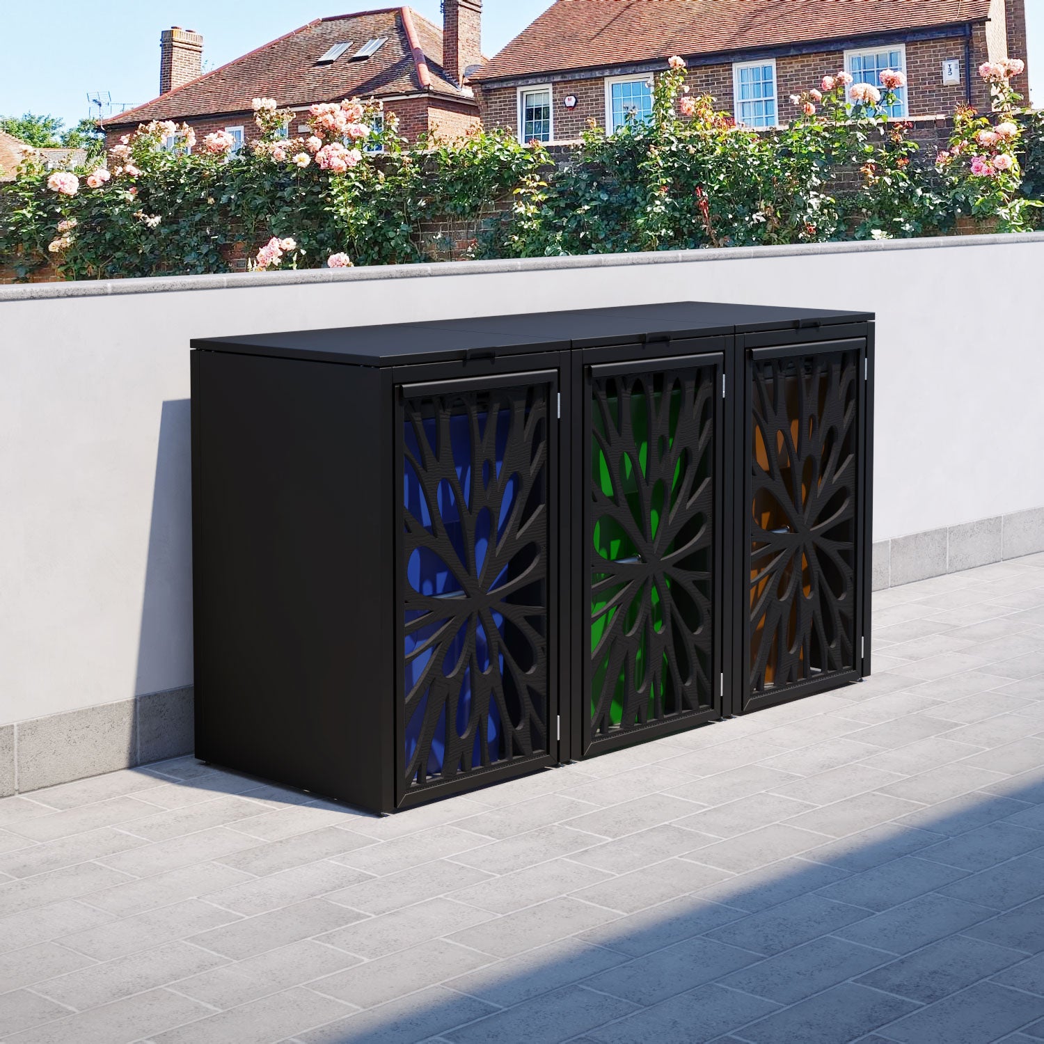 Black 3 Bin Store with Blossom Door Screen