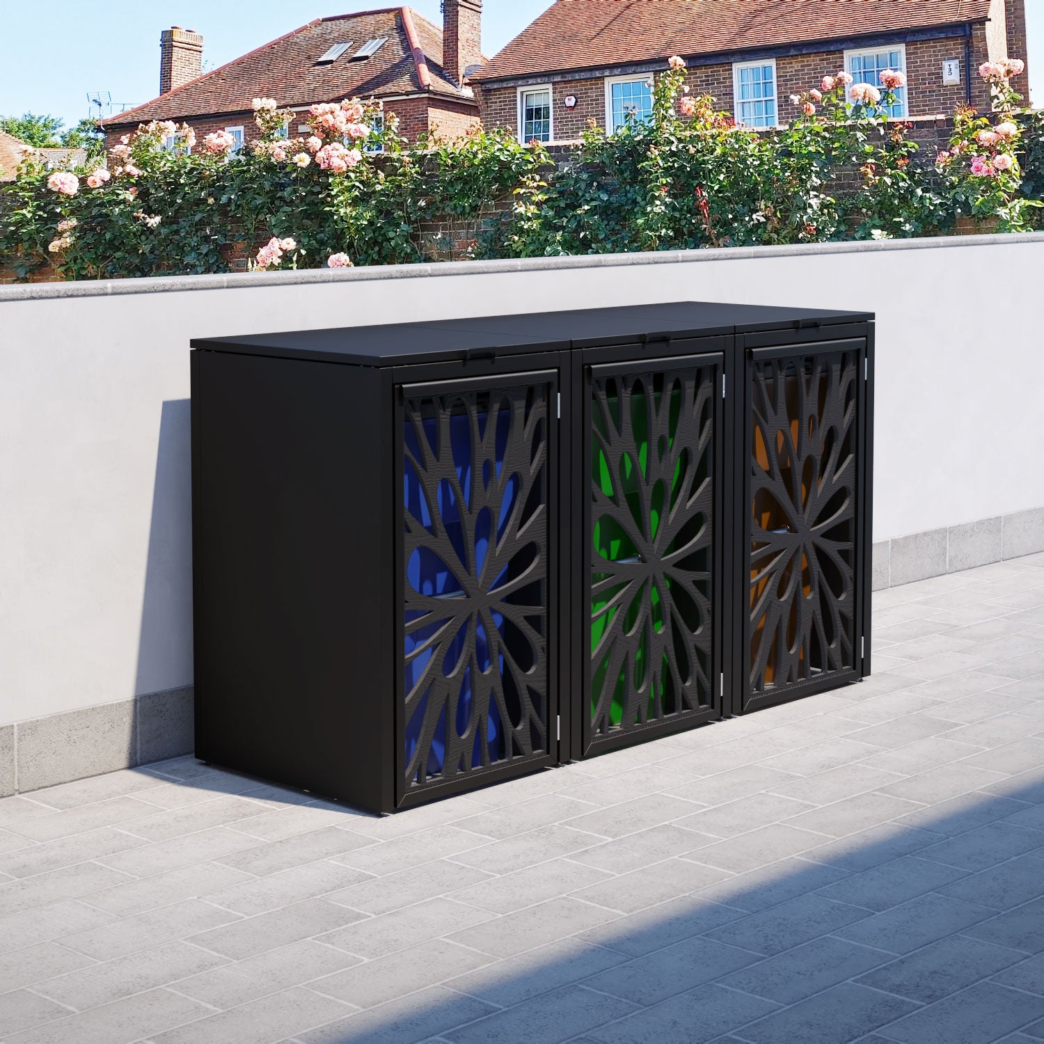 Black 3 Bin Store with Blossom Door Screen