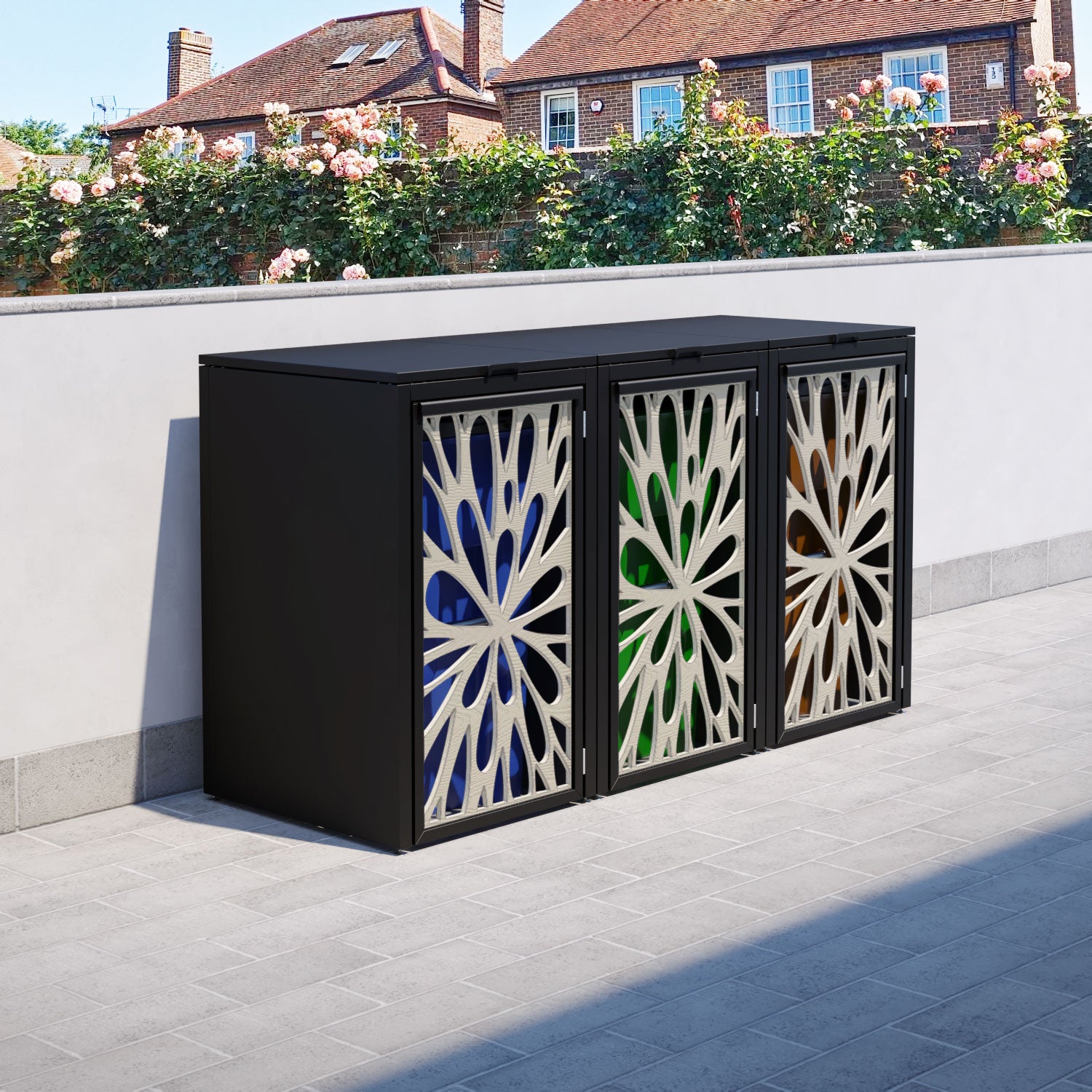 Black 3 Bin Store with Blossom Door Screen