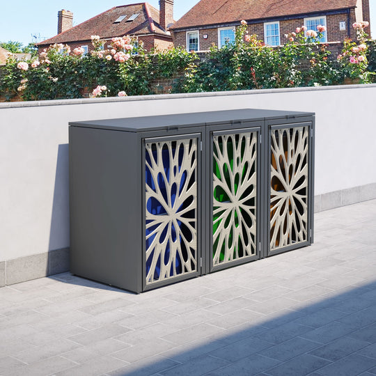 Grey 3 Bin Store with Blossom Door Screen