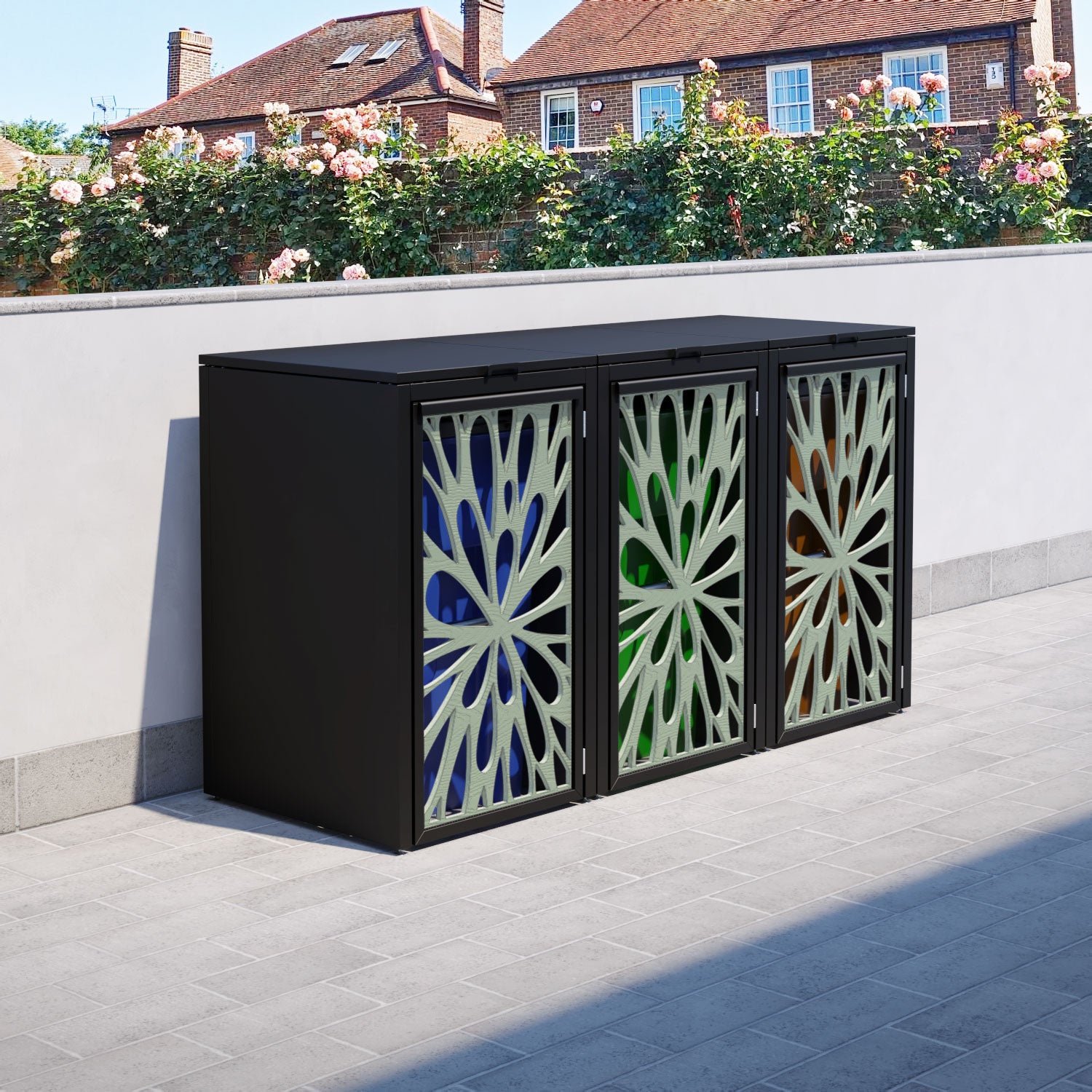 Black 3 Bin Store with Blossom Door Screen