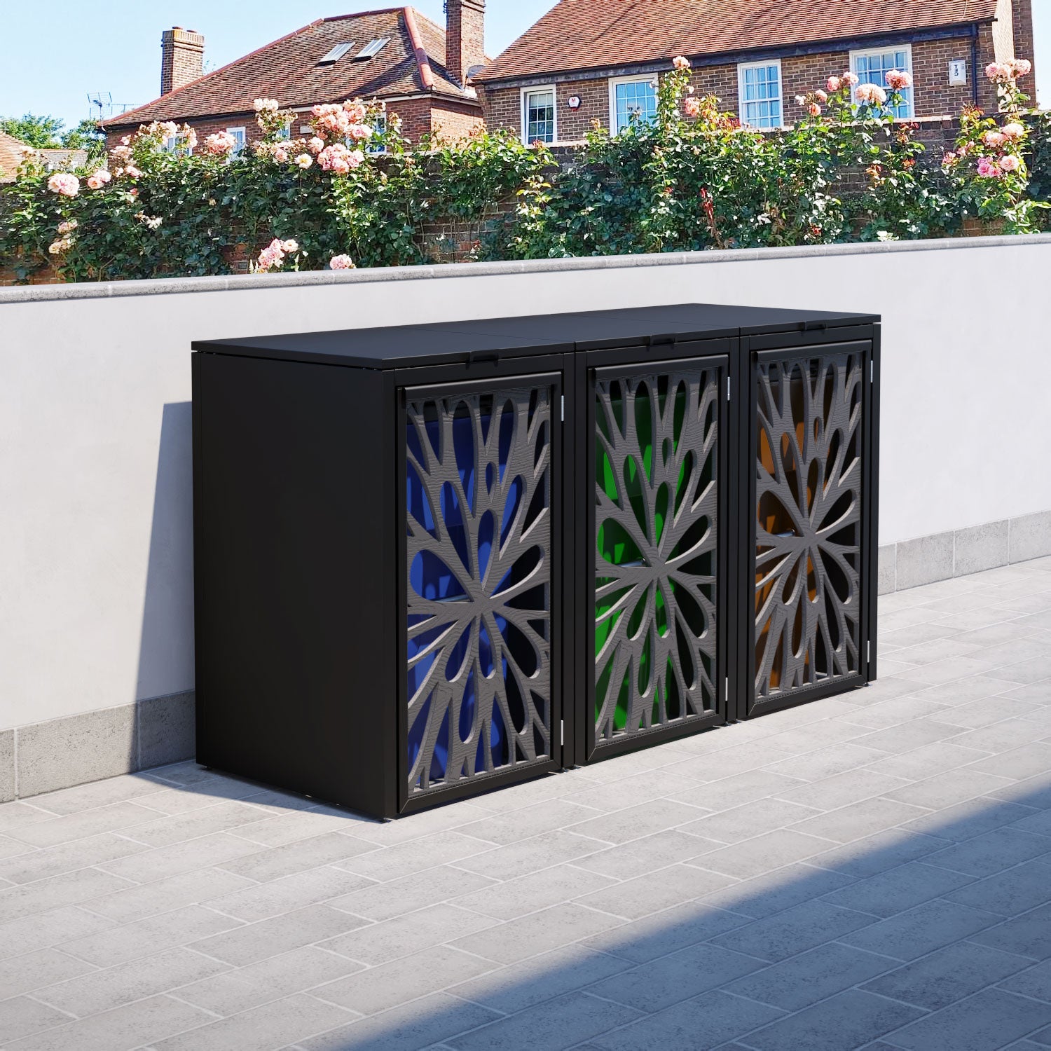 Black 3 Bin Store with Blossom Door Screen