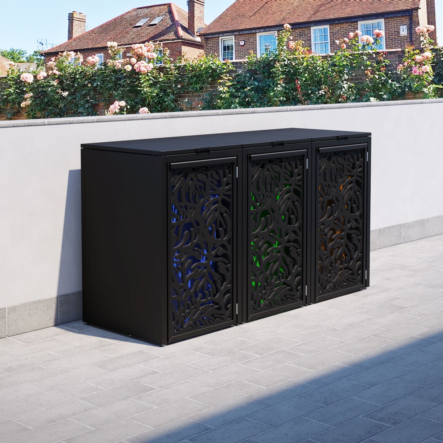 Black 3 Bin Store with Botanic Door Screen