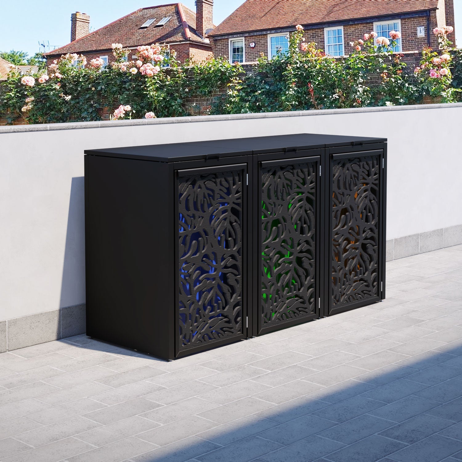Black 3 Bin Store with Botanic Door Screen