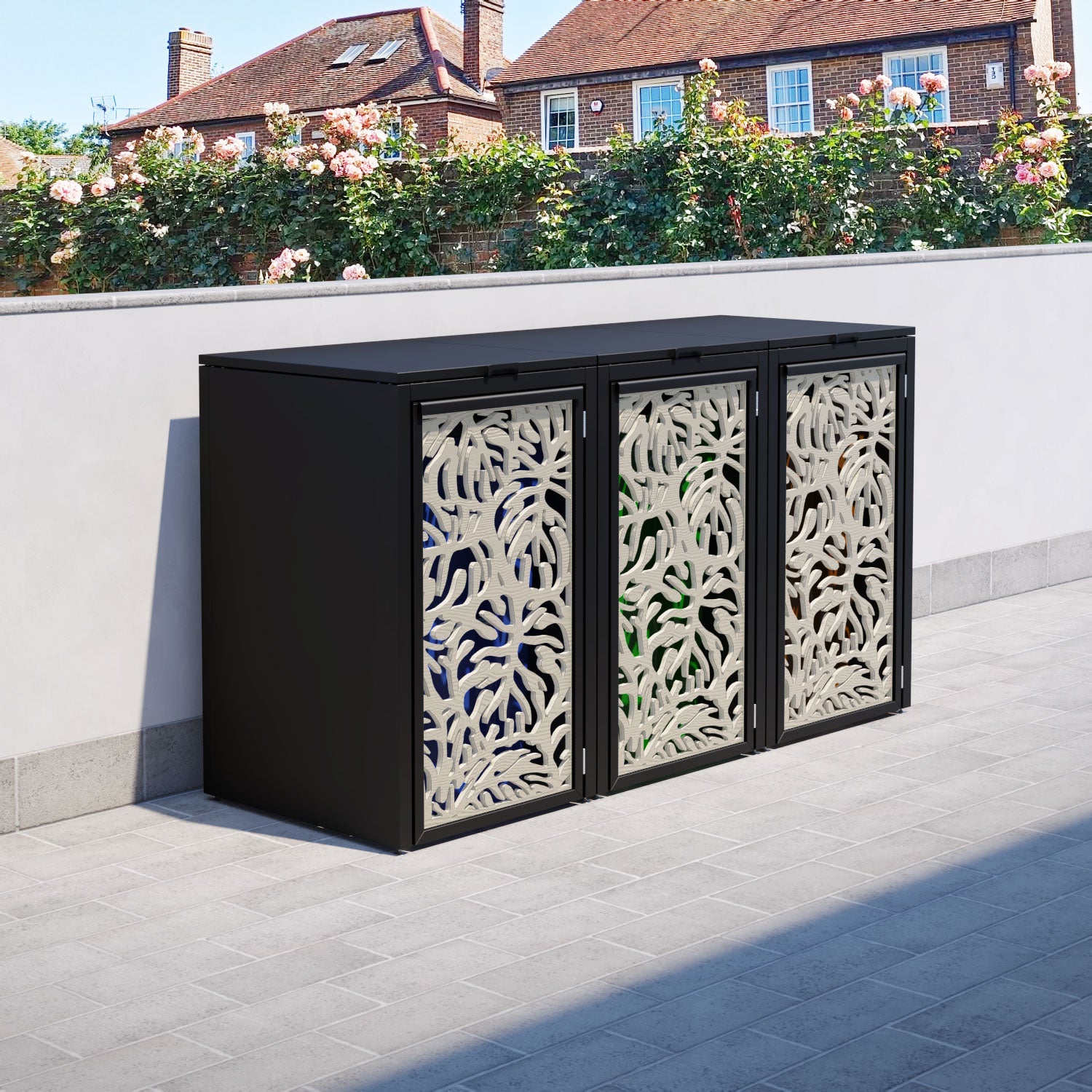 Black 3 Bin Store with Botanic Door Screen