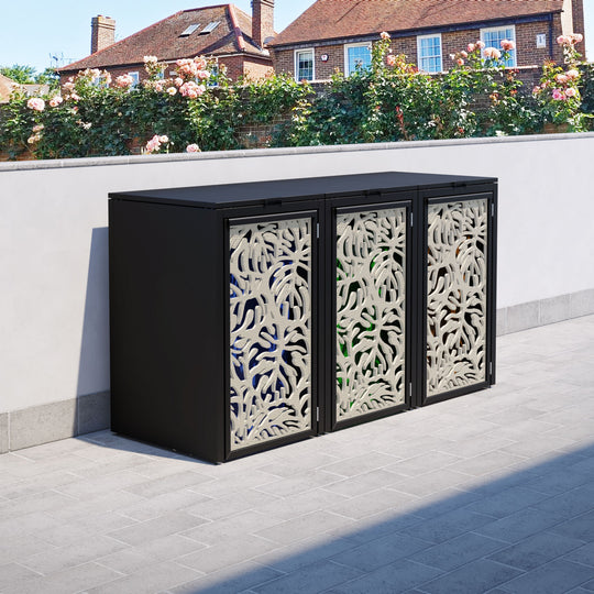 Black 3 Bin Store with Botanic Door Screen