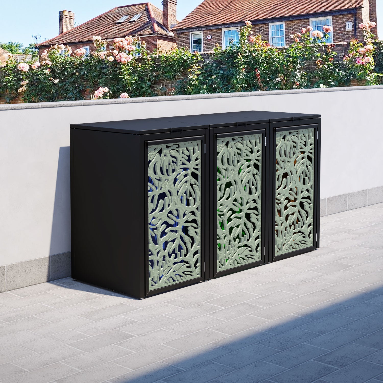 Black 3 Bin Store with Botanic Door Screen