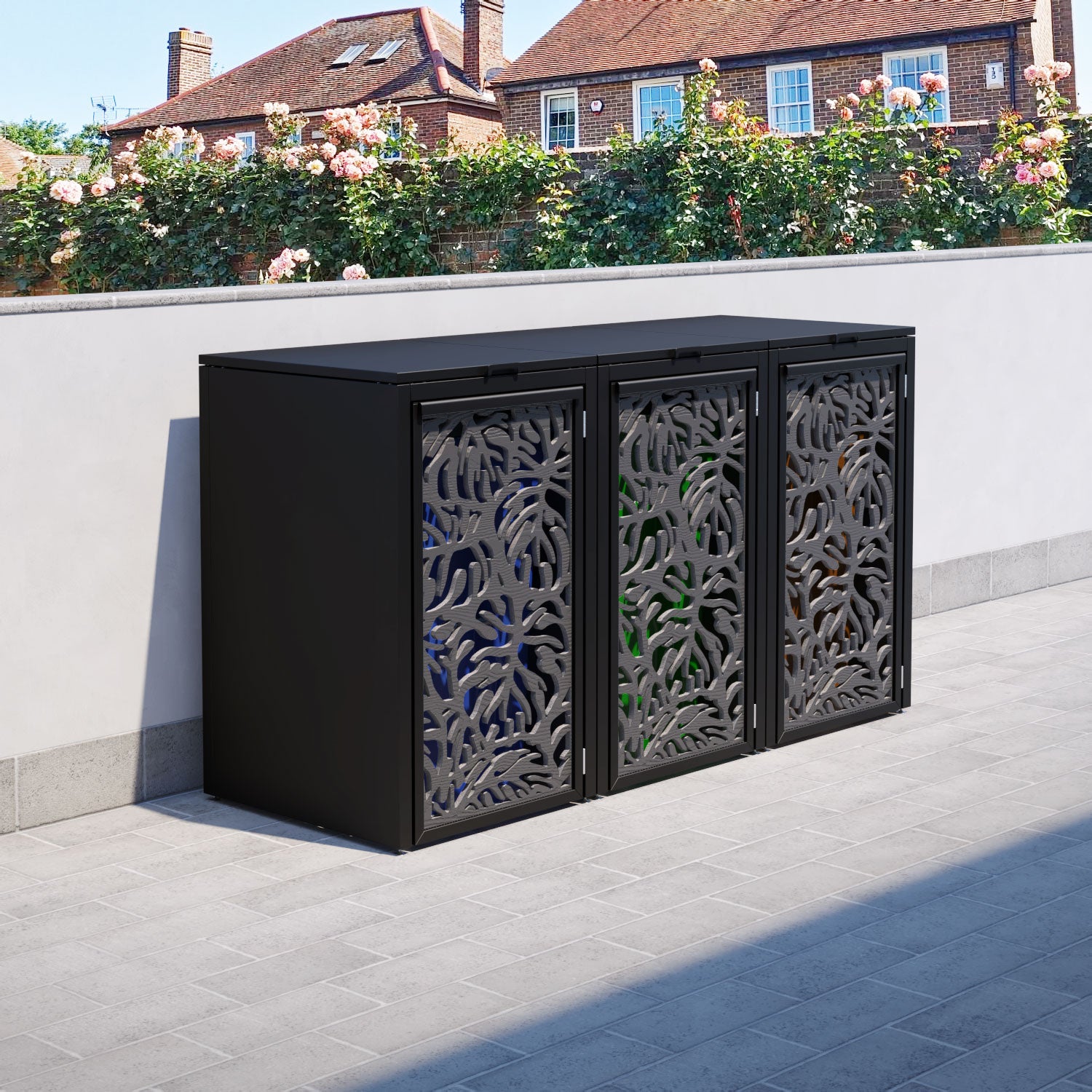 Black 3 Bin Store with Botanic Door Screen