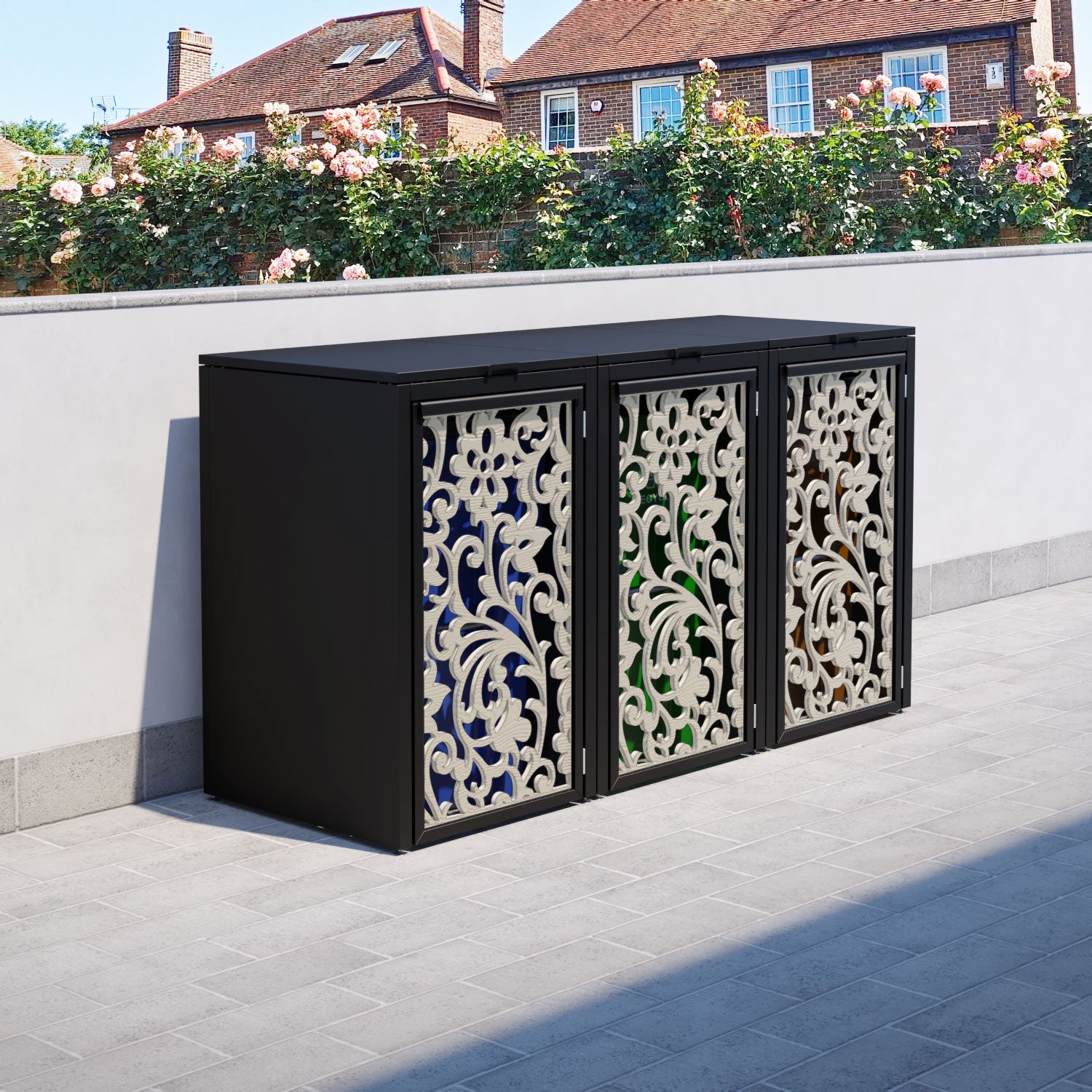 Black 3 Bin Store with Eden Door Screen