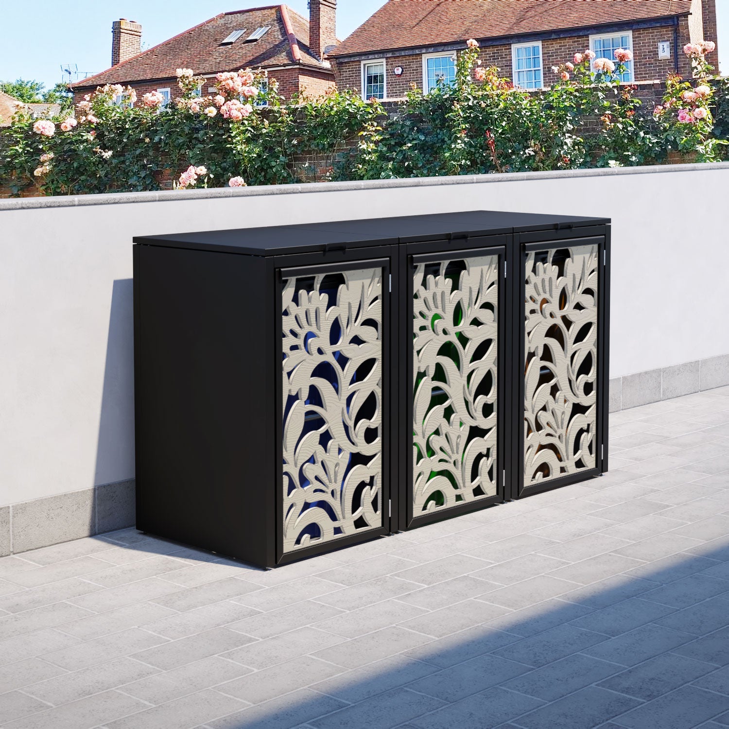 Black 3 Bin Store with Heritage Door Screen