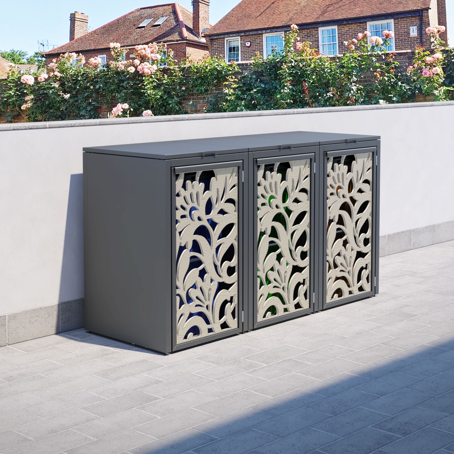 Grey 3 Bin Store with Heritage Door Screen