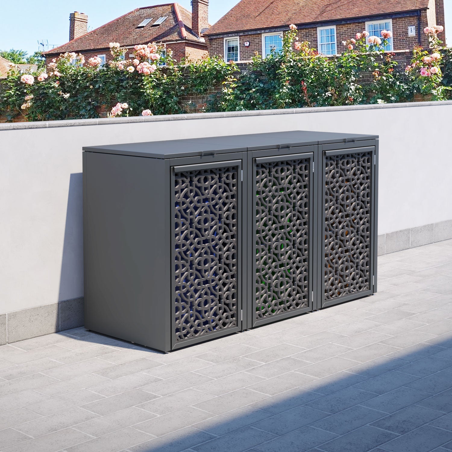 Grey 3 Bin Store with Nabila Door Screen
