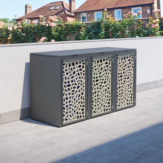 Grey 3 Bin Store with Pebble Door Screen