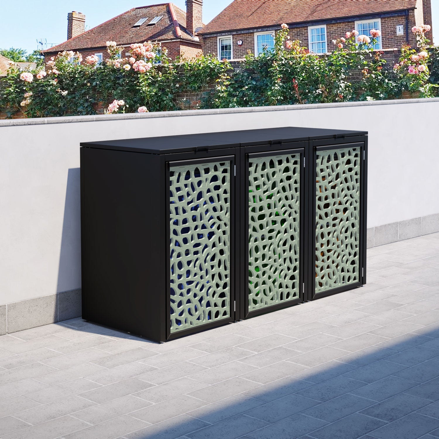Black 3 Bin Store with Pebble Door Screen