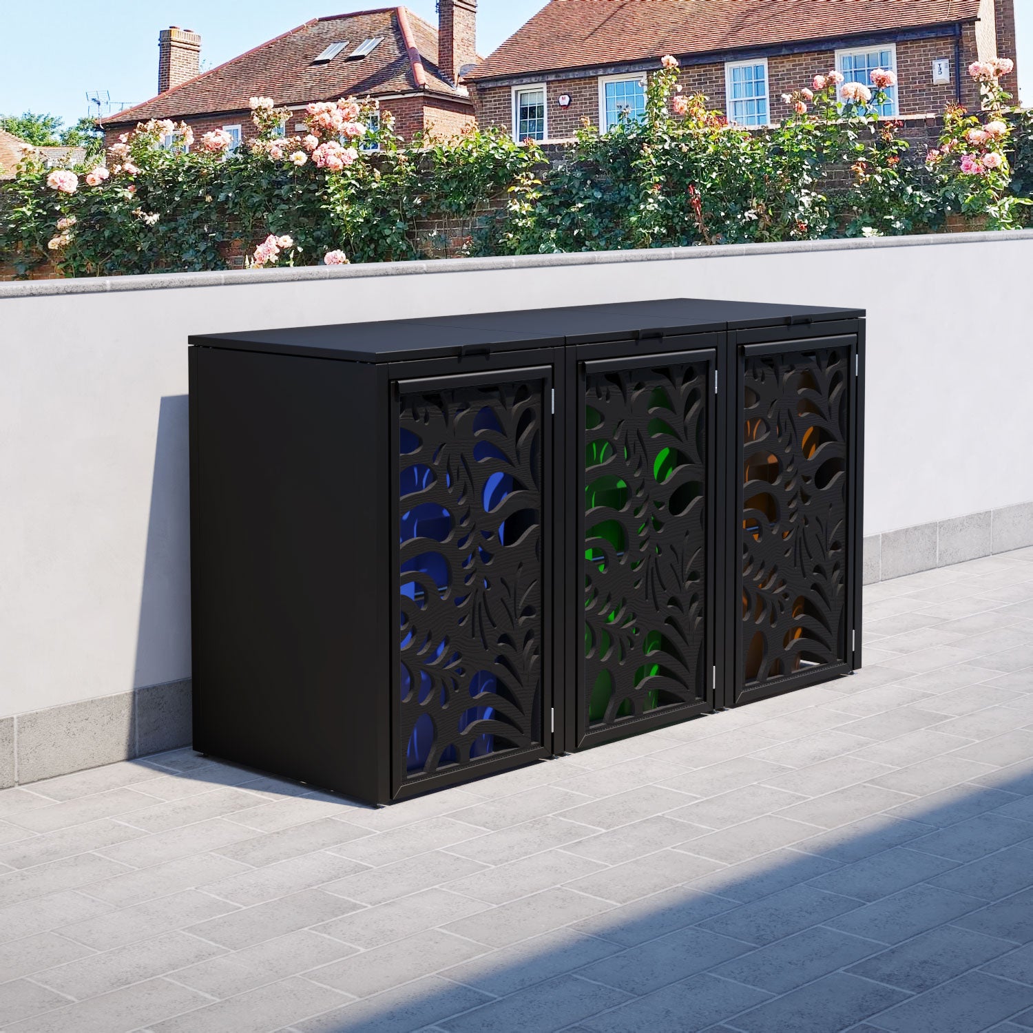 Black 3 Bin Store with Petal Door Screen