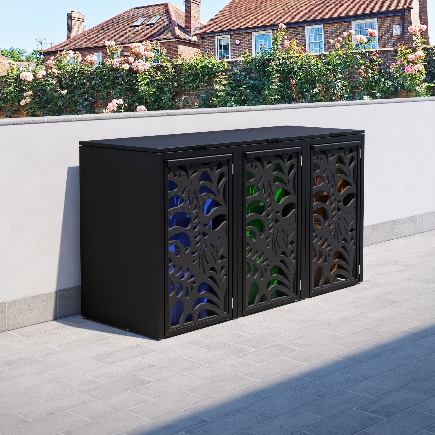 Black 3 Bin Store with Petal Door Screen