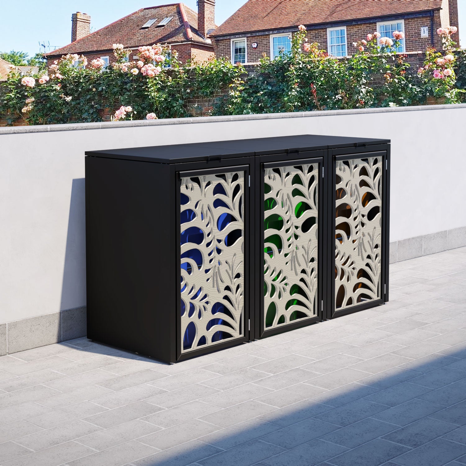 Black 3 Bin Store with Petal Door Screen