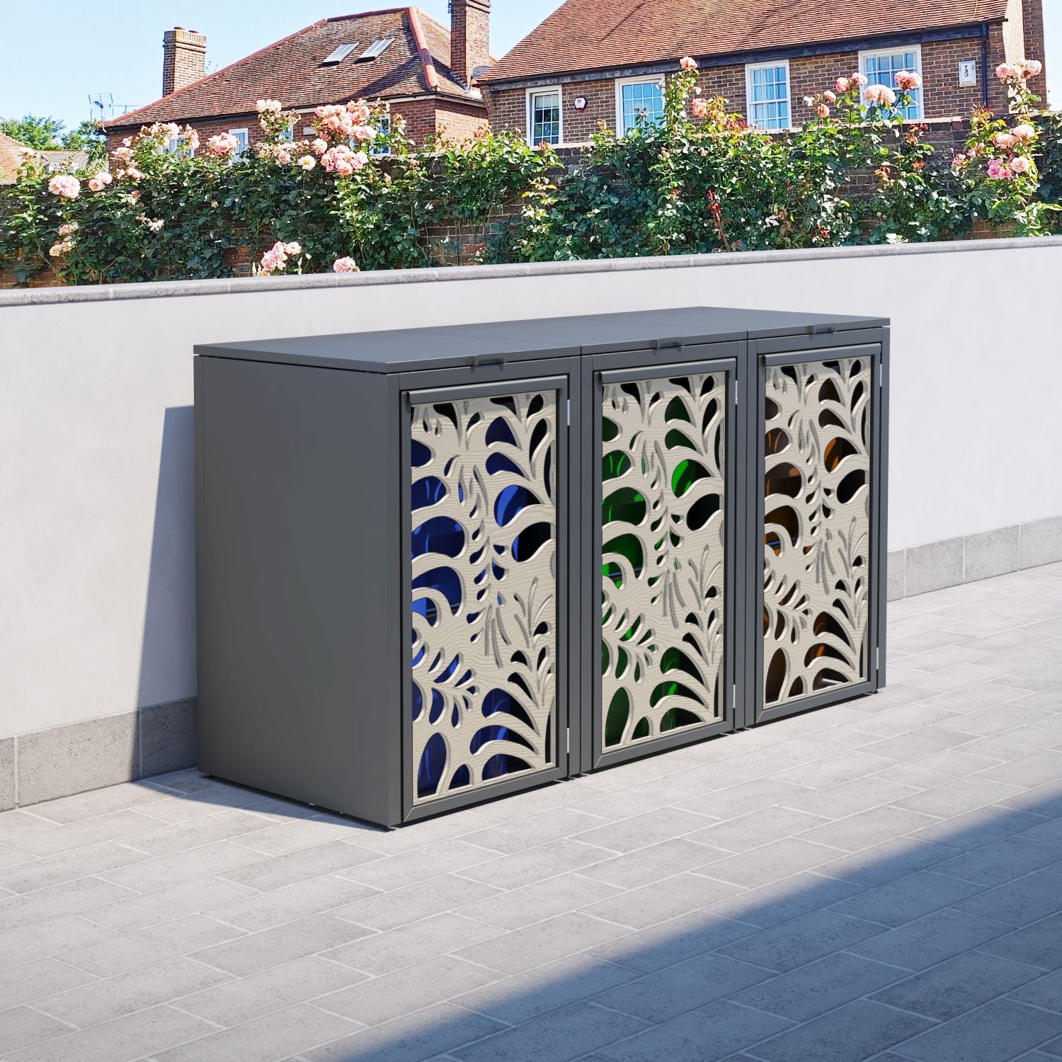 Grey 3 Bin Store with Petal Door Screen