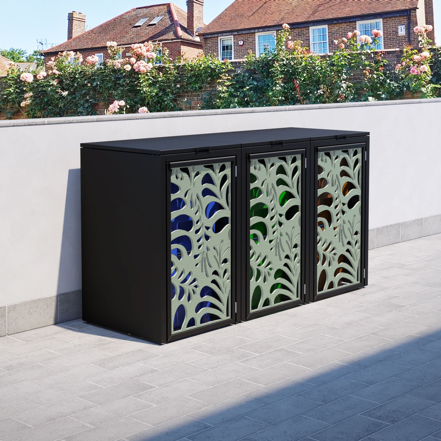 Black 3 Bin Store with Petal Door Screen
