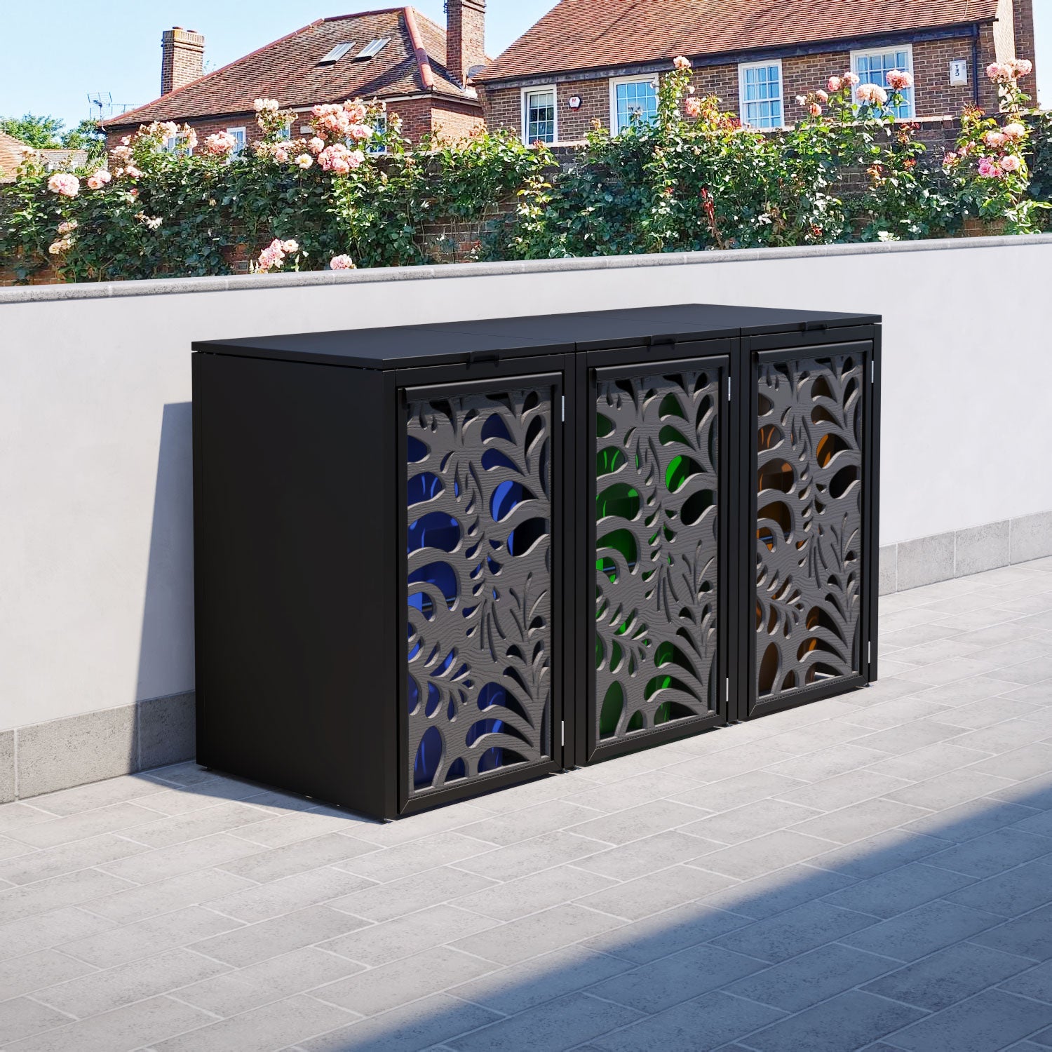 Black 3 Bin Store with Petal Door Screen