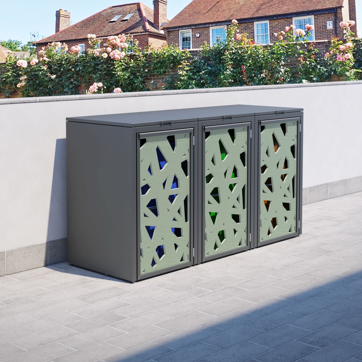 Grey 3 Bin Store with Prism Door Screen