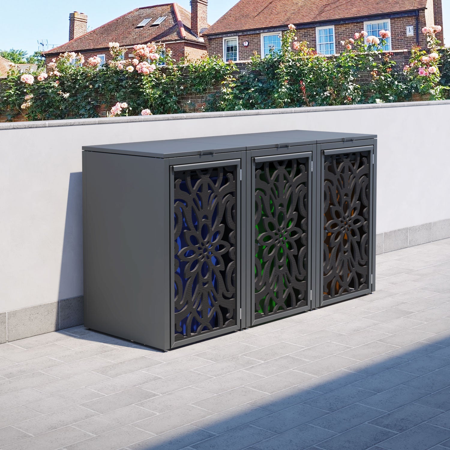 Grey 3 Bin Store with Windsor Door Screen