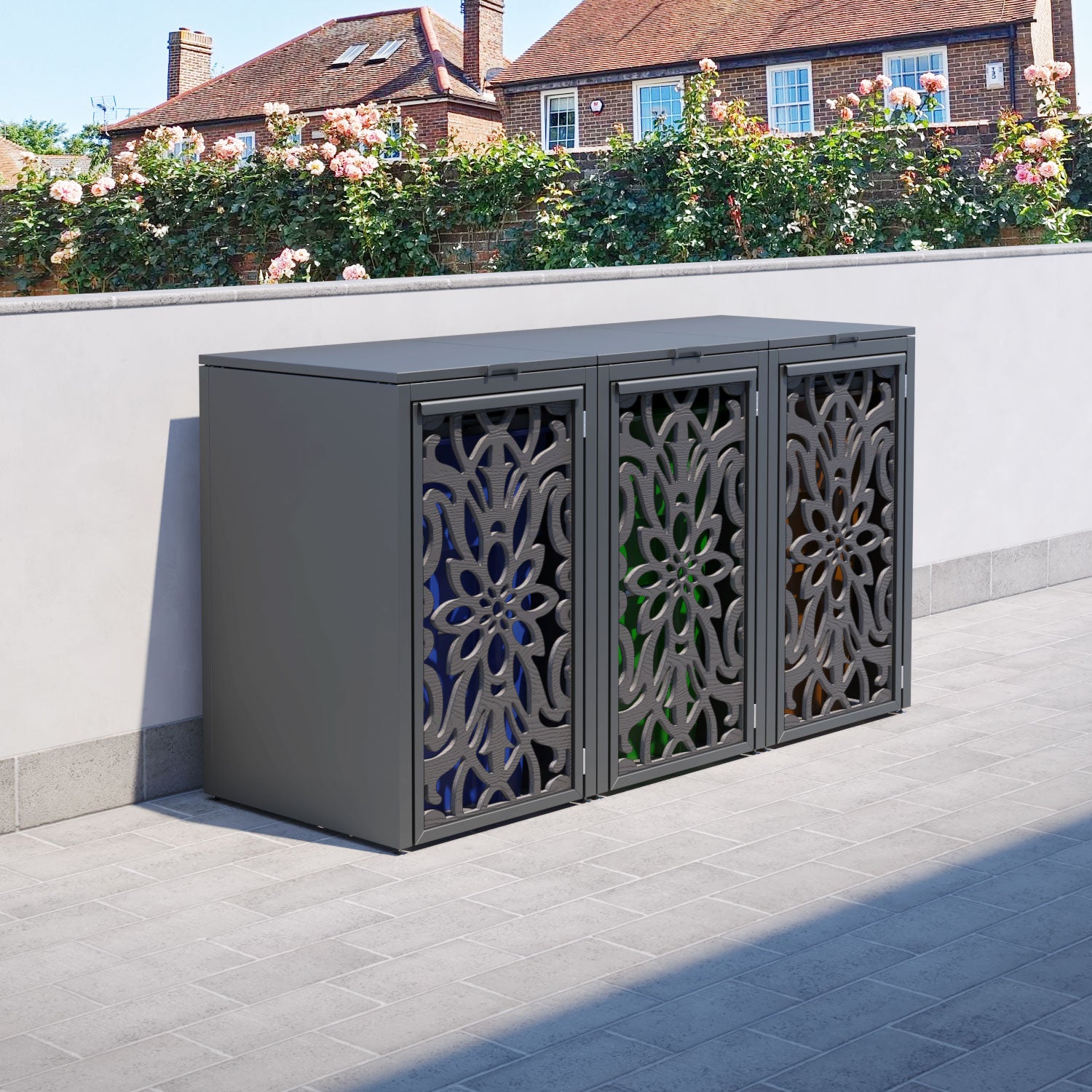 Grey 3 Bin Store with Windsor Door Screen