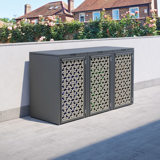 Grey 3 Bin Store with Zaria Door Screen