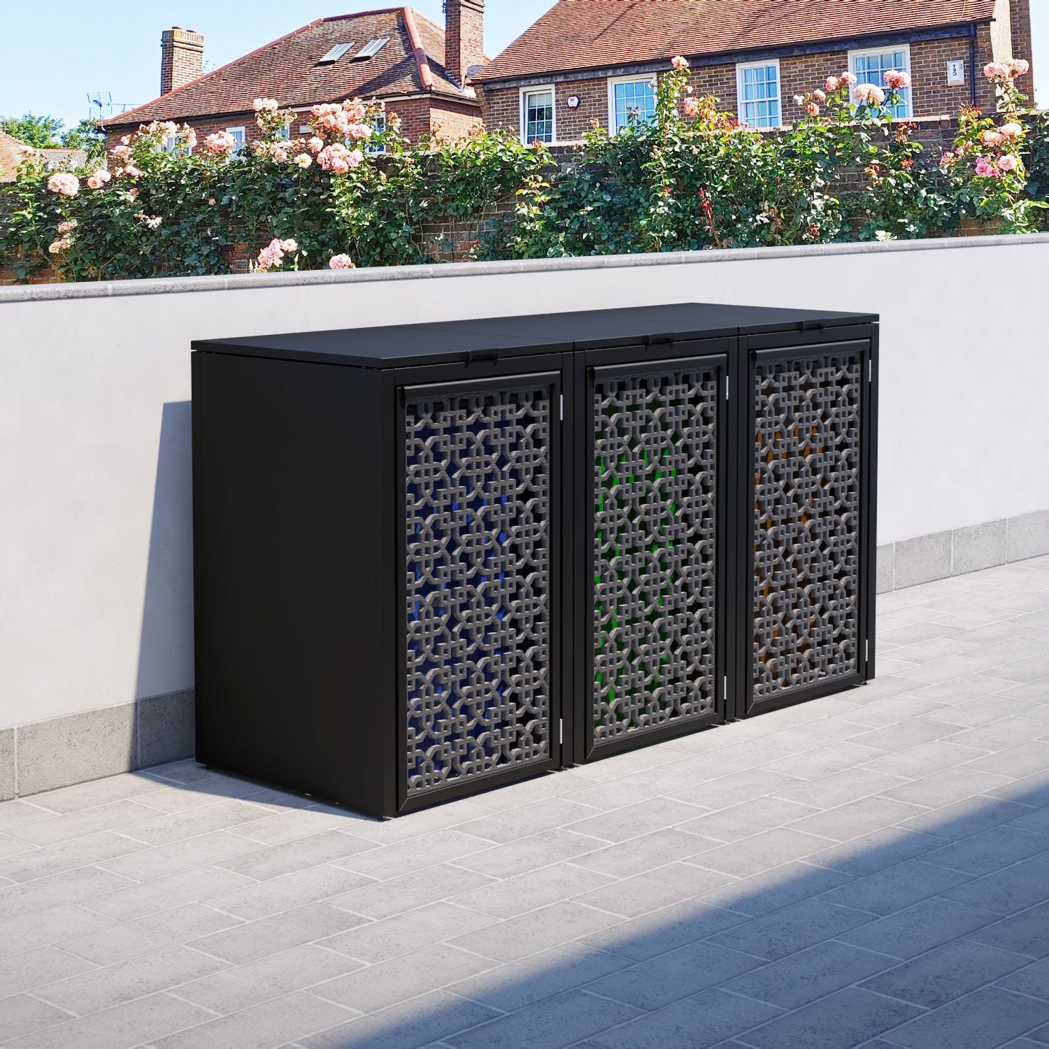 Black 3 Bin Store with Zaria Door Screen