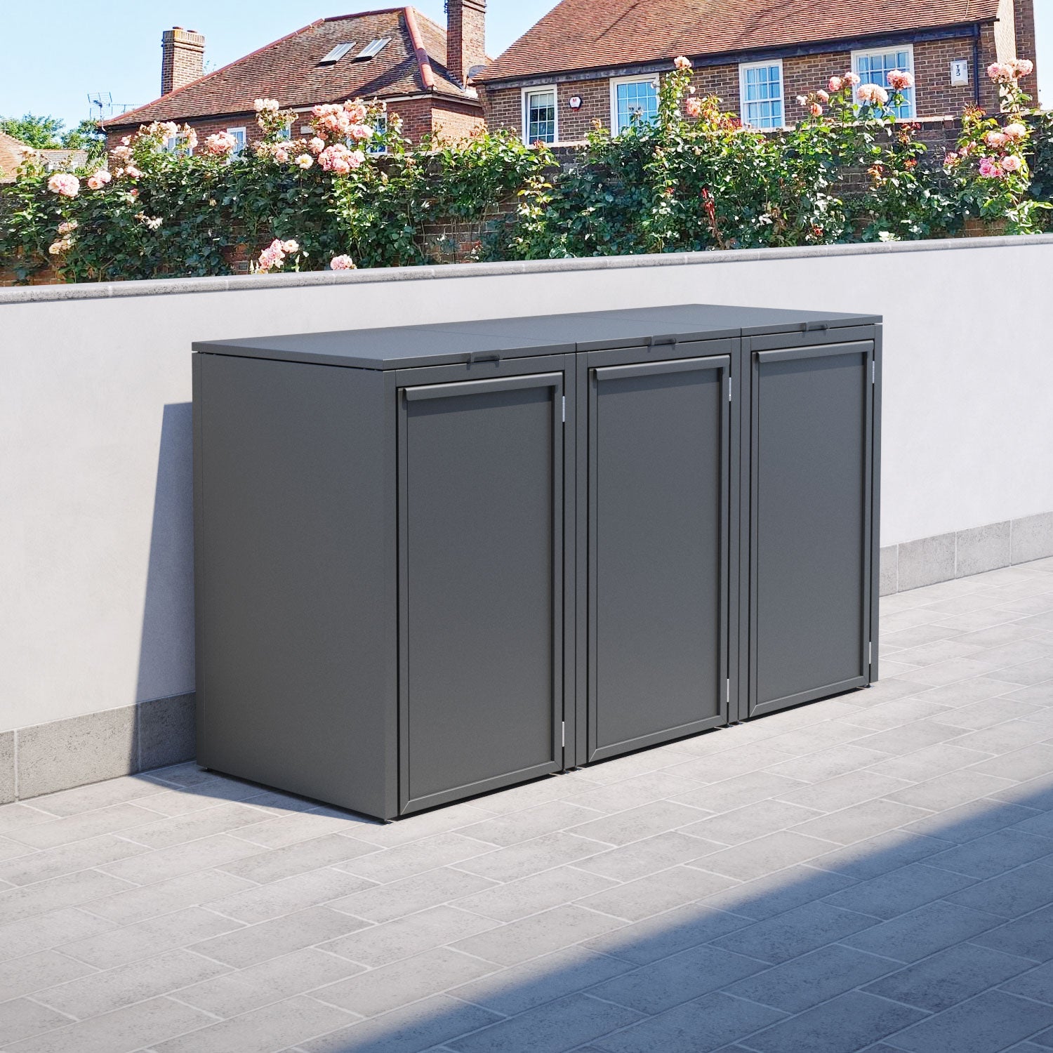 Grey 3 Bin Store with Aluminium Door