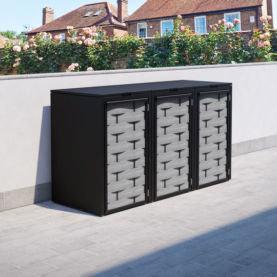 Black 3 Bin Store with Ripple Door Slat