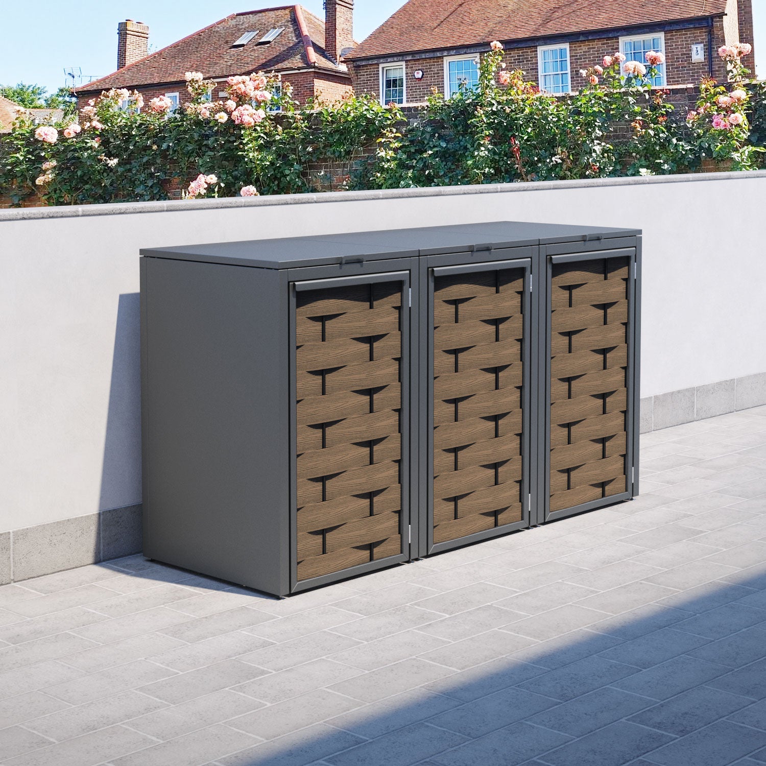 Grey 3 Bin Store with Ripple Door Slat