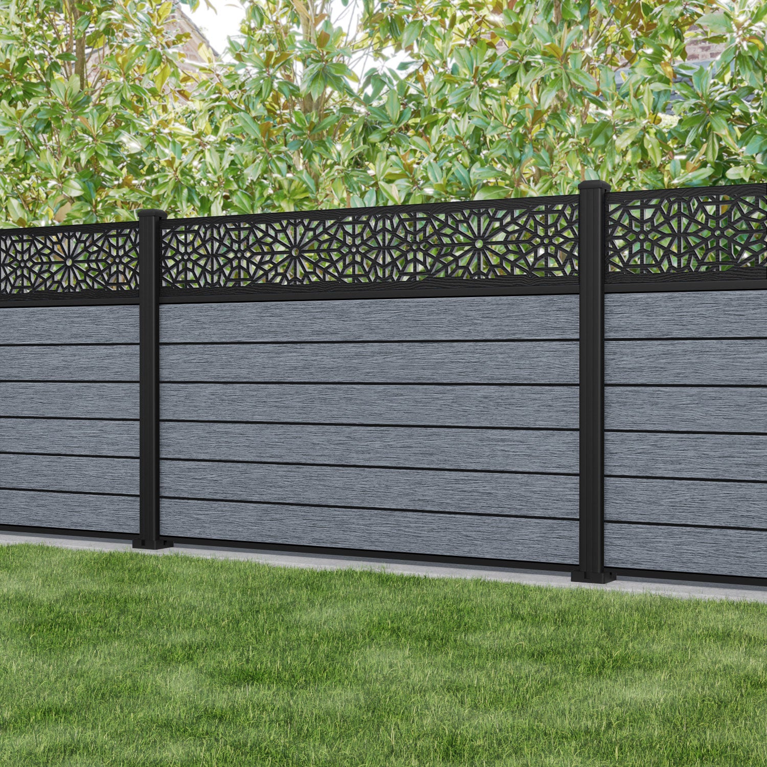 Fusion Alnara Fence Panel - Anthracite - with our aluminium posts
