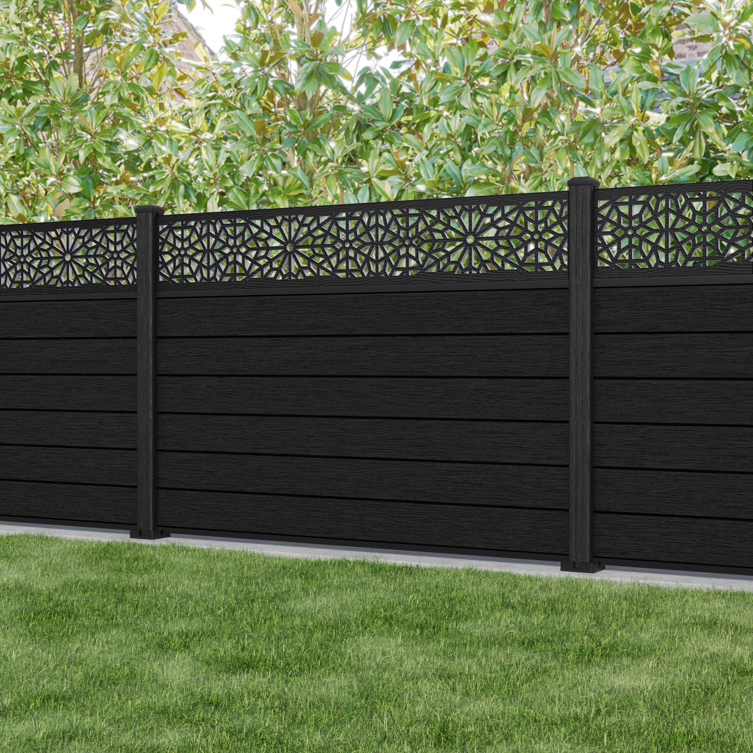 Fusion Alnara Fence Panel - Black - with our composite posts