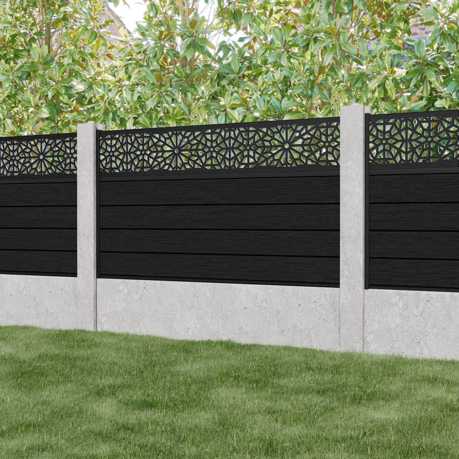 Fusion Alnara Fence Panel - Black - for existing concrete posts