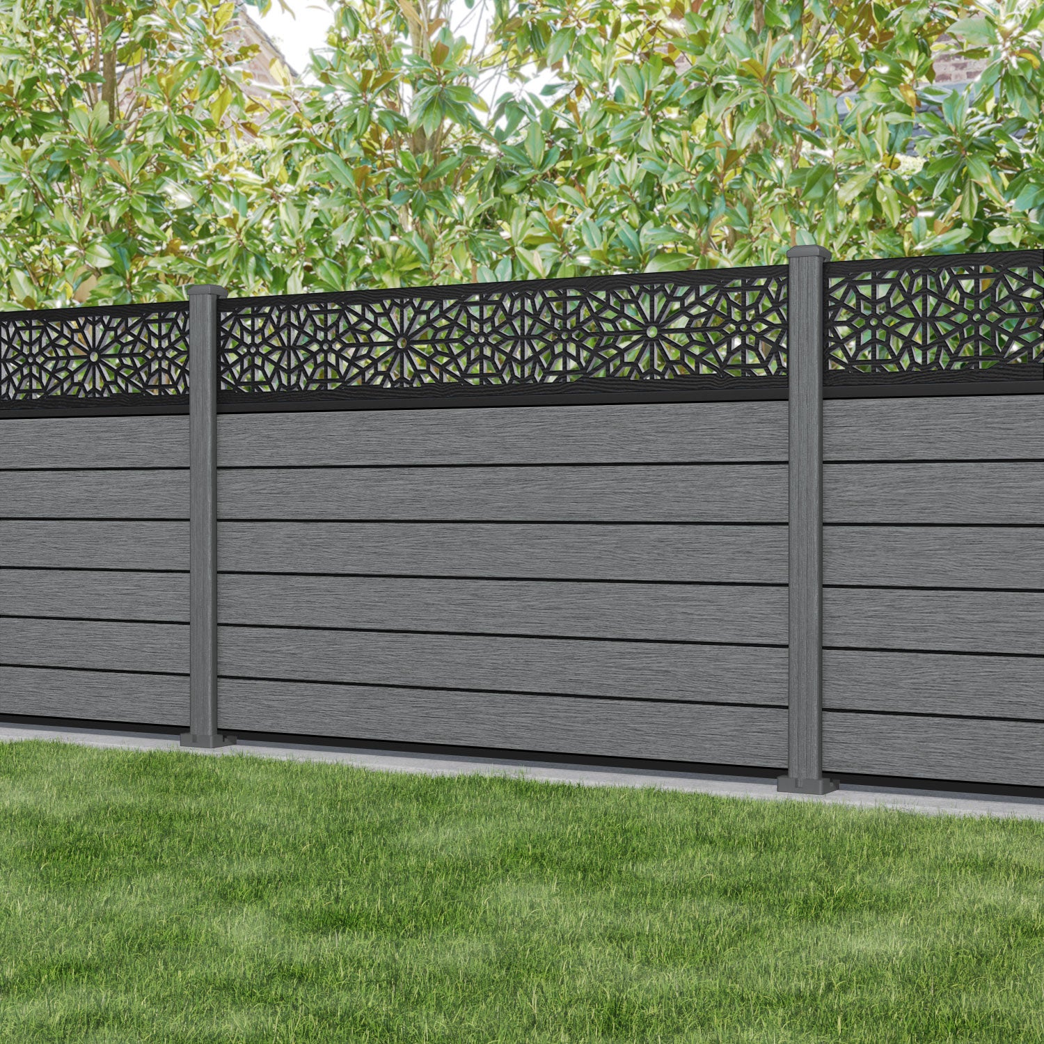Fusion Alnara Fence Panel - Mid Grey - with our composite posts