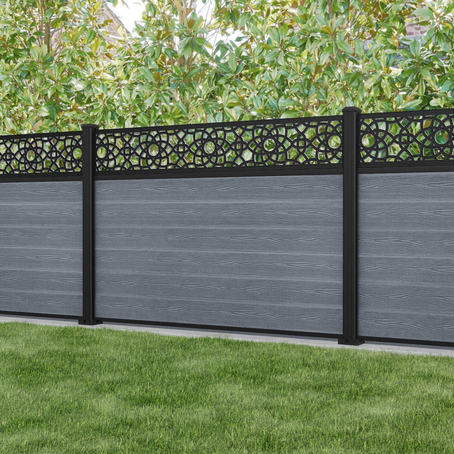 Classic Ambar Fence Panel - Anthracite - with our aluminium posts
