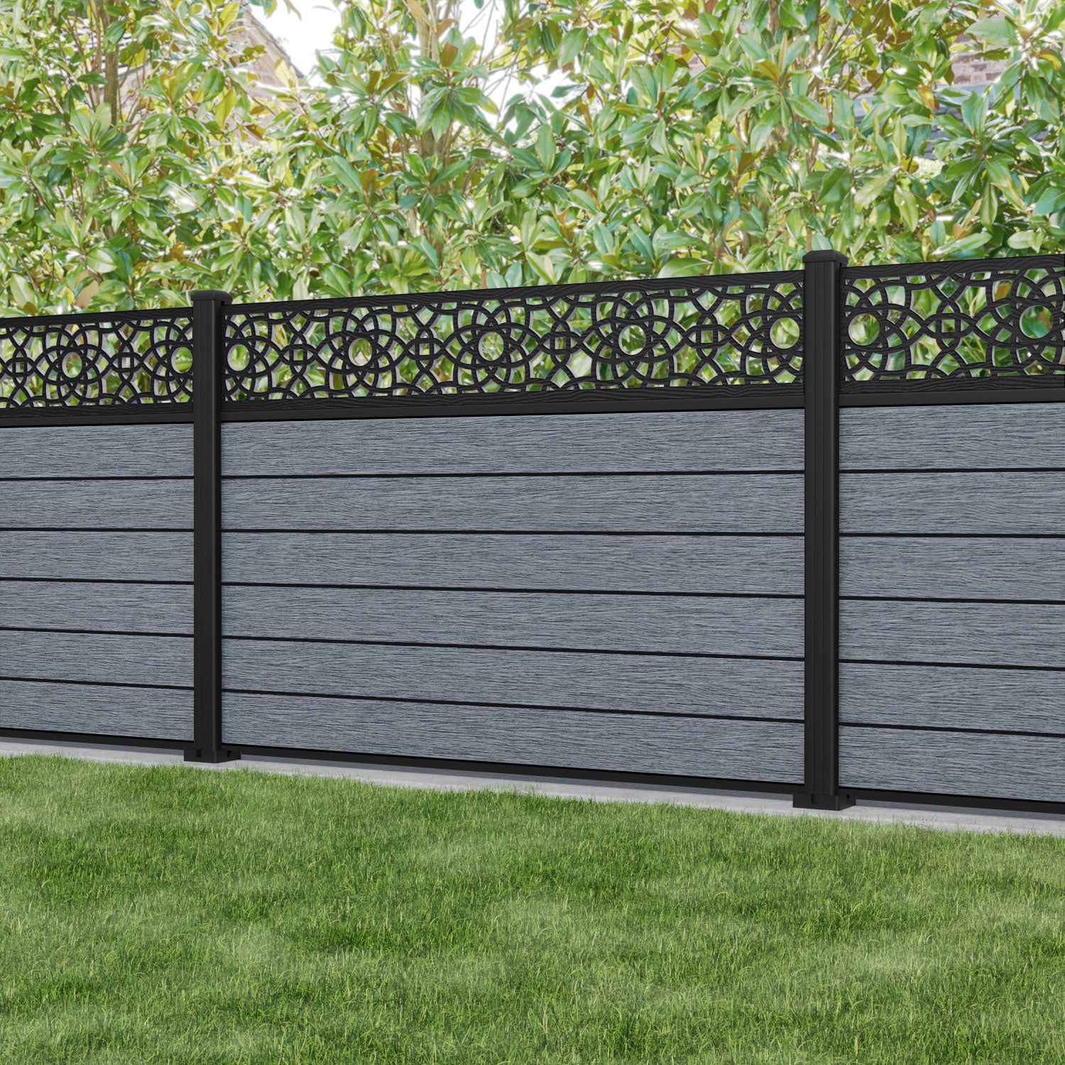Fusion Ambar Fence Panel - Anthracite - with our aluminium posts