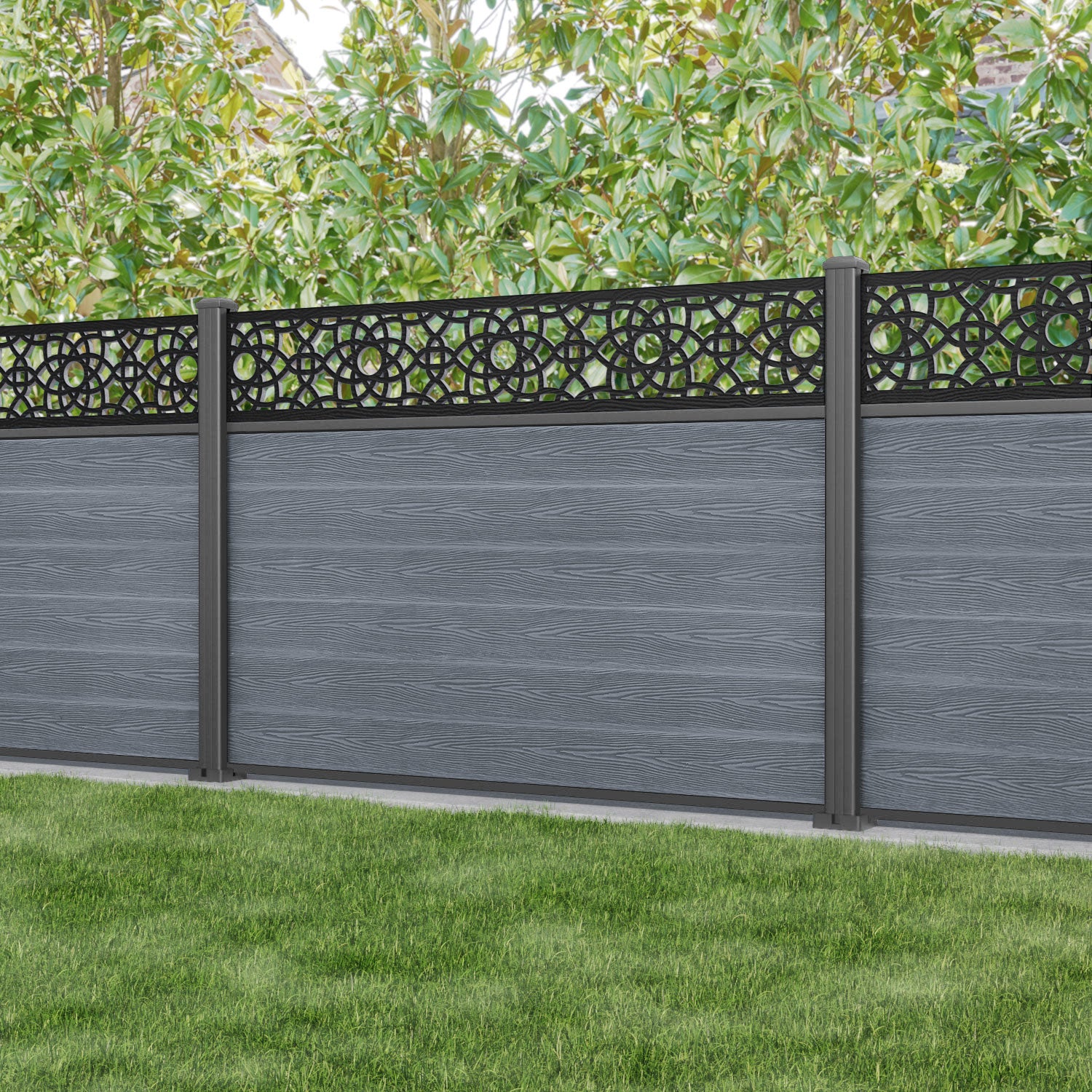 Classic Ambar Fence Panel - Anthracite - with our aluminium posts