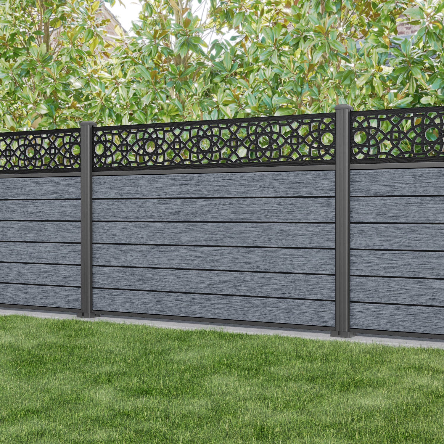 Fusion Ambar Fence Panel - Anthracite - with our aluminium posts