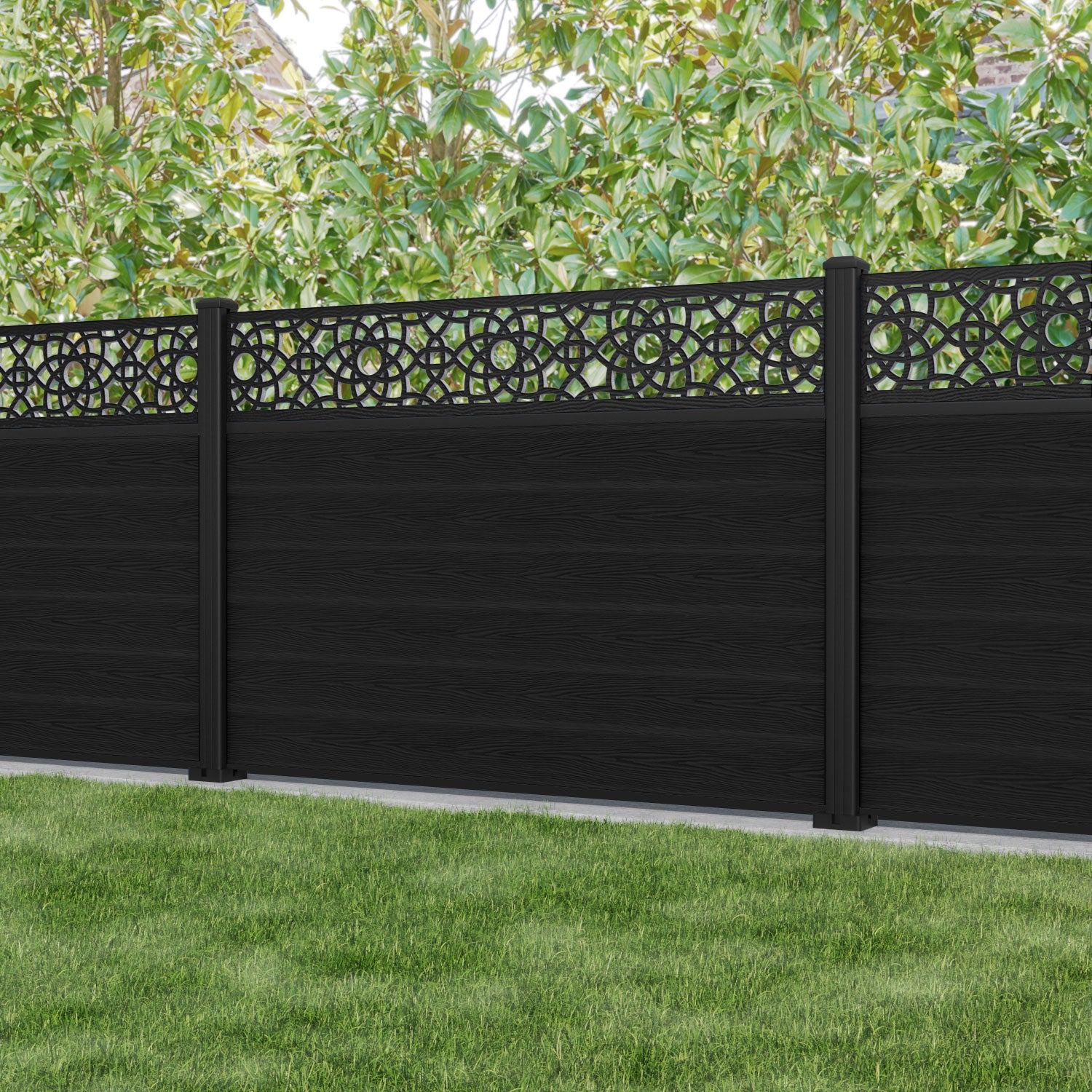 Classic Ambar Fence Panel - Black - with our aluminium posts