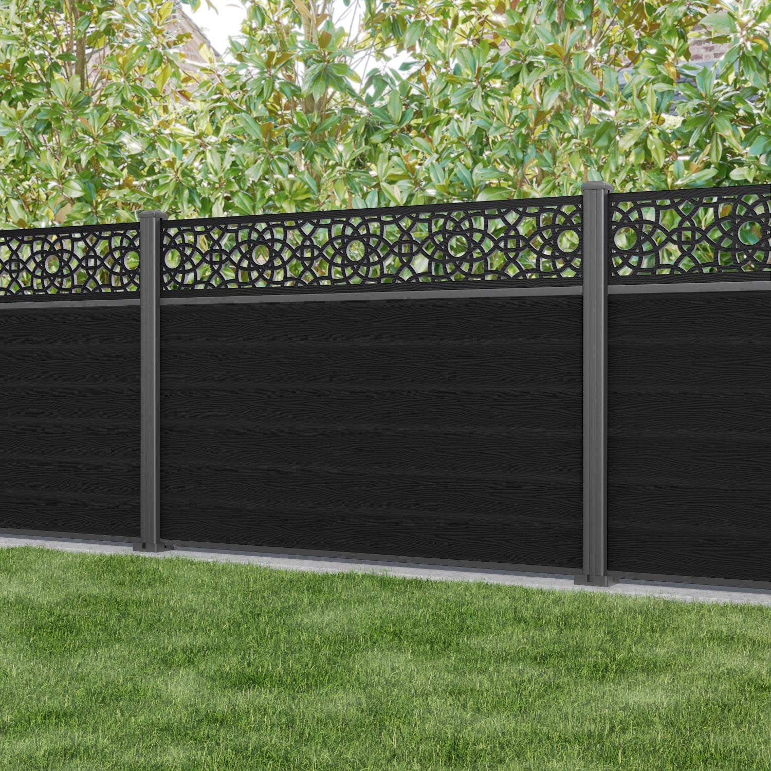 Classic Ambar Fence Panel - Black - with our aluminium posts
