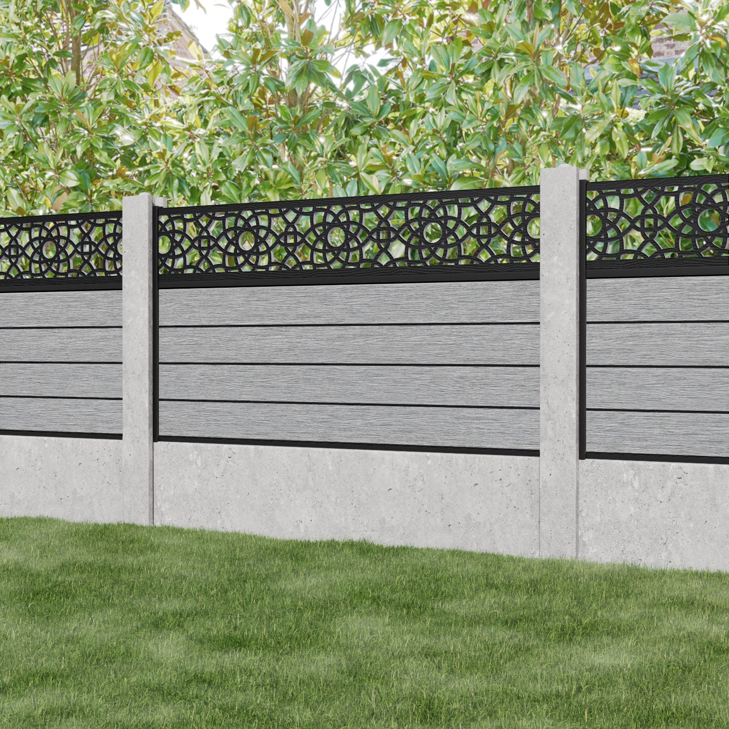 Fusion Ambar Fence Panel - Light Grey - for existing concrete posts
