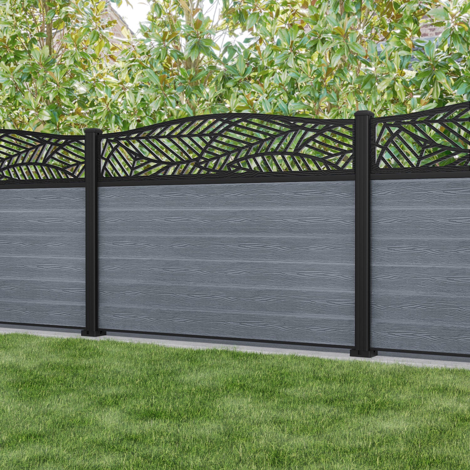 Classic Habitat Curved Top Fence Panel - Anthracite - with our aluminium posts