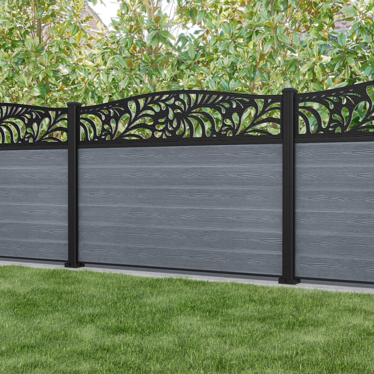 Classic Petal Curved Top Fence Panel - Anthracite - with our aluminium posts