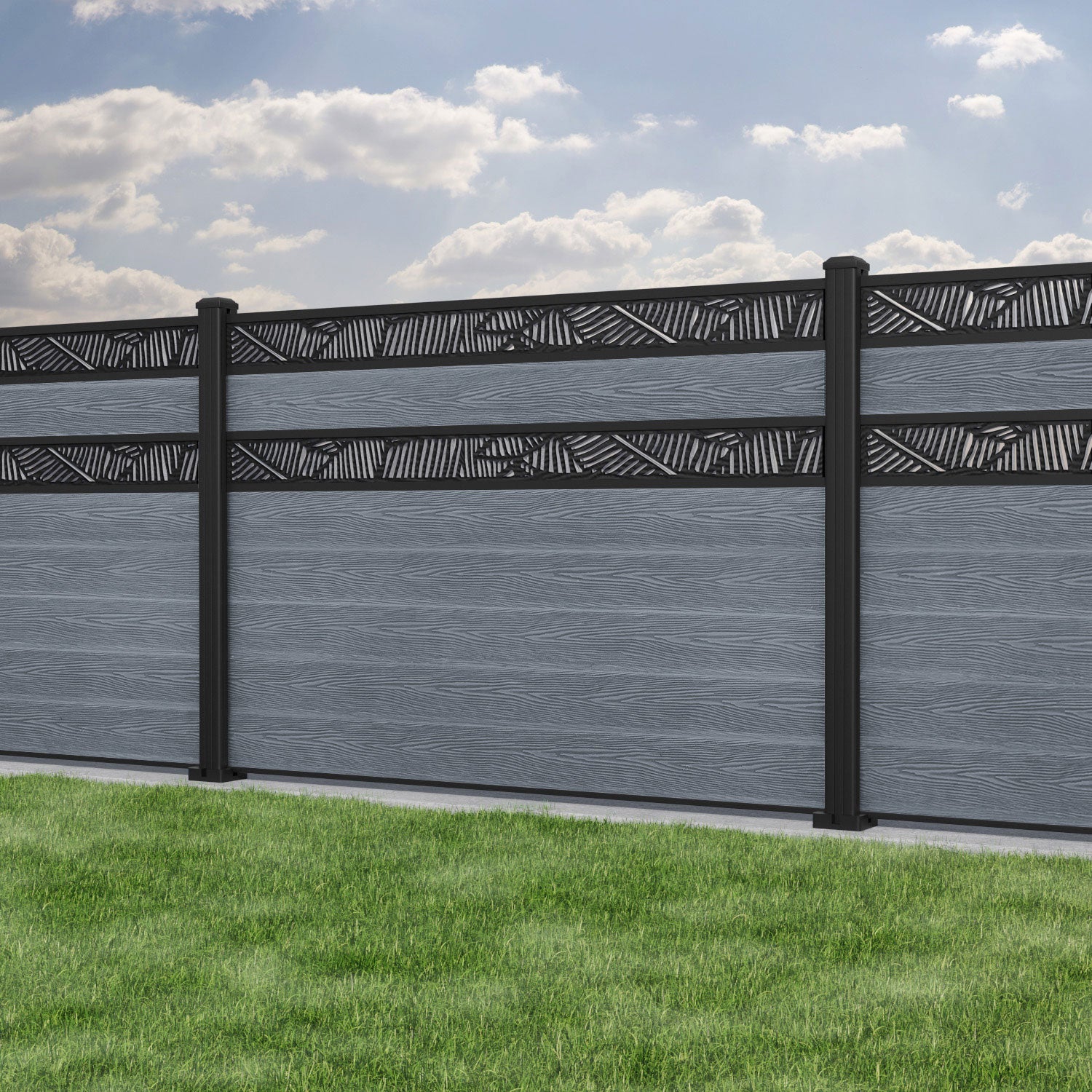 Classic Feather Split Screen Fence Panel - Anthracite - with our aluminium posts